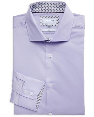 Ted Baker Slim-Fit Pattern-Lined Dress Shirt - Purple