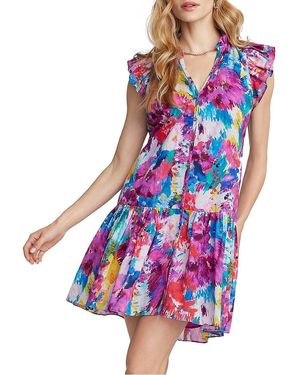 Robert Graham 'Savannah Flower Bomb Flutter-Sleeve Mini Dress - White