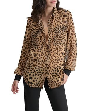 DKNY Cheetah Print Curved Hem Shirt - Brown