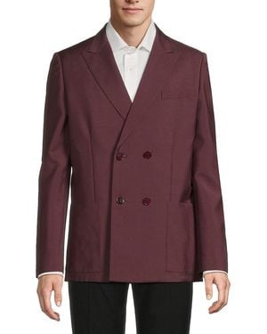 Valentino Double-Breasted Mohair-Wool Modern-Fit Blazer - Purple