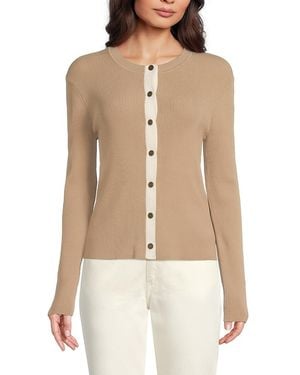 Karl Lagerfeld Contrast Placket Ribbed Cardigan - Natural