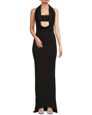 LAQUAN SMITH Cutout Silk Halter Gown - Black