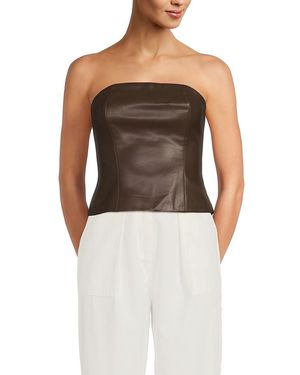 The Range Faux Leather Bandeau Crop Top - Brown