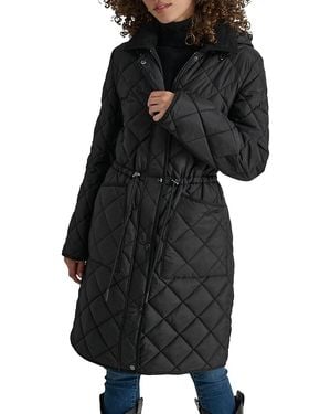 DKNY Diamond-Quilted Hooded Parka - Black