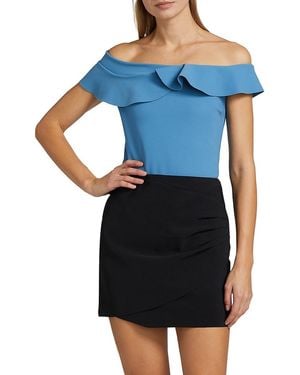 La Petite Robe Di Chiara Boni Nidal Ruffled Off-The-Shoulder Top - Blue