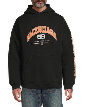 Balenciaga Logo Graphic Cotton-Blend Hoodie - Black