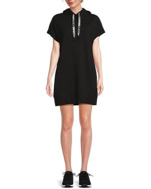 DKNY Two-Tone Logo Hooded Minidress - Black