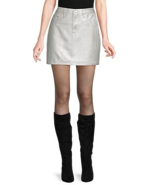 DKNY Denim Zip-Front Cotton Miniskirt - Metallic
