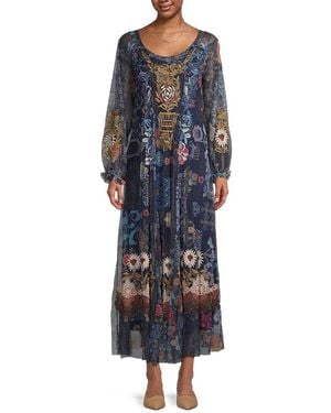 Johnny Was Elrey Embroidered Mesh Maxi Dress - Blue