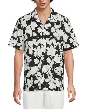 Bugatchi Jackson Floral Superfine Cotton Camp Shirt - Black