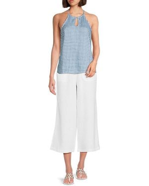 Saks Fifth Avenue Gingham 100% Linen Keyhole Top - Blue