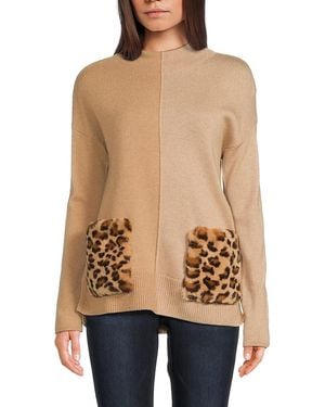 Meir Leopard-Print Faux Furwool Blend Spliced Jumper - Natural