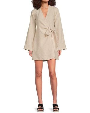 Saks Fifth Avenue 100% Linen Mini Wrap Dress - Natural