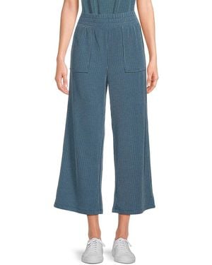 Andrew Marc Striped Cropped Wide-Leg Trousers - Blue