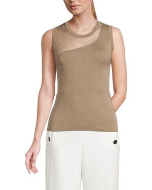 DKNY Semi Sheer Trim Sleeveless Top - Natural