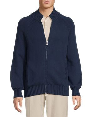 Brunello Cucinelli Rib-Knit Mock Turtleneck Cotton Jumper - Blue