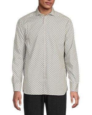 Luchiano Visconti Geometric Print Cotton Shirt - Grey
