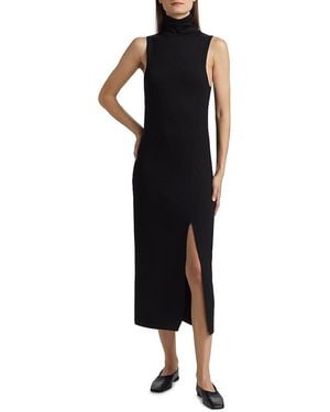 Vince Turtleneck Slit Midi-Dress - Black