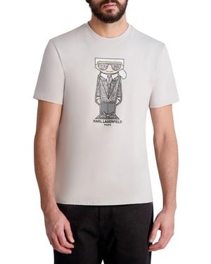 Karl Lagerfeld Faux Embroidered Flat Head Graphic T-Shirt - Gray