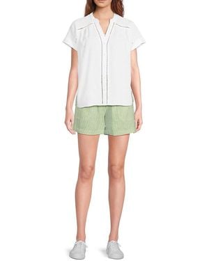 Saks Fifth Avenue Ladderwork Trim 100% Linen Top - Green