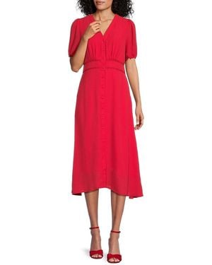 Nanette Lepore Puff Sleeve Midi Dress - Red
