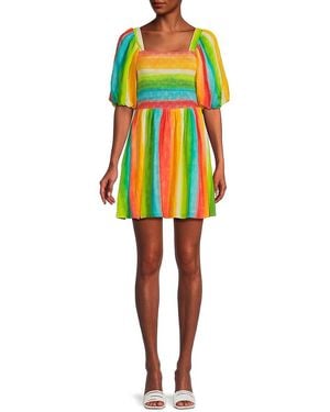 AMUR Campbell Striped Smocked Mini Dress - Yellow