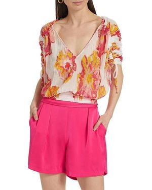 Ramy Brook Frances Floral Plissé Drawstring Top - Pink