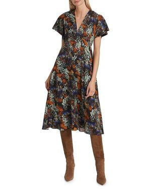 10 Crosby Derek Lam Cecile Flutter Sleeve Midi-Dress - Multicolour