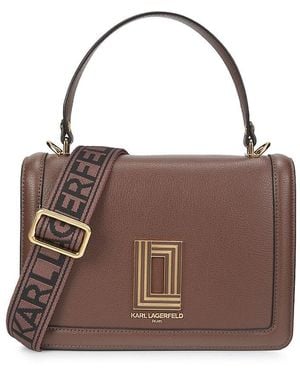Karl Lagerfeld Simone Logo Leather Top Handle Bag - Brown