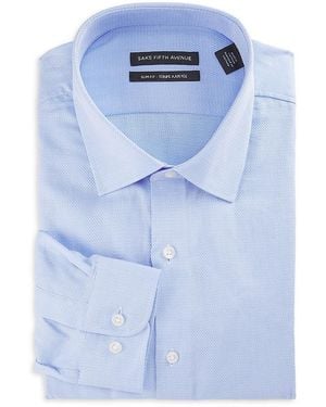 Saks Fifth Avenue Solid 100% Cotton Dress Shirt - Blue