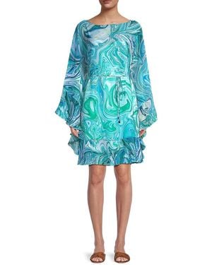 Kobi Halperin Samara Marbled Chiffon Minidress - Blue