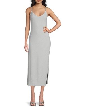 Bebe Sleeveless Metallic Midi-Dress - Grey