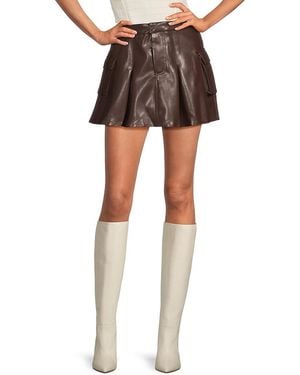 AREA STARS Pleated Faux Leather A-line Miniskirt - Brown