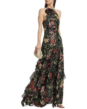 Ramy Brook Idella Floral Halter Gown - Black