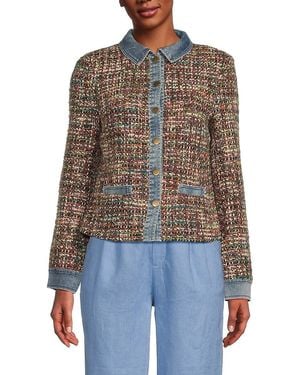 Saks Fifth Avenue Mixed-Media Tweed Trucker Jacket - Blue