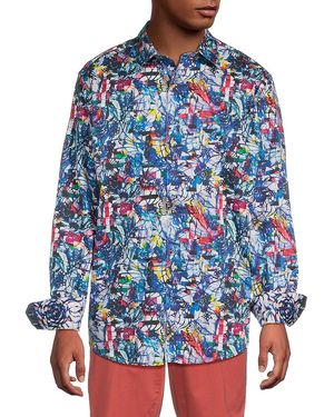 Robert Graham Trumbell Printed Cotton Button-Front Shirt - Blue