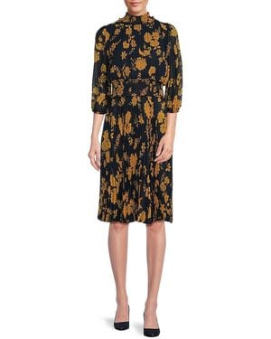 Nanette Lepore Pleated Floral Knee Fit & Flare Dress - Black