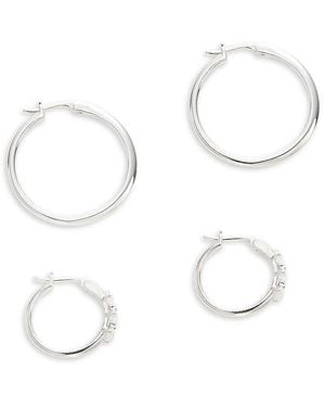Adriana Orsini 2-pair Zoe Rhodium Plated Cubic Zirconia Hoop Earrings - White