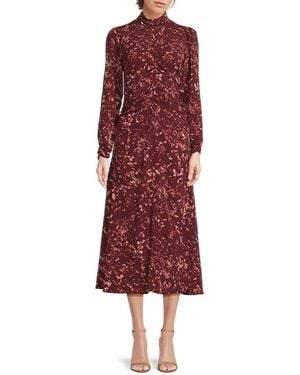 BCBGMAXAZRIA Ruched Mock Turtleneck Midi-Dress - Red