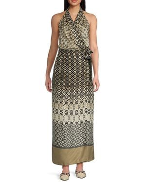 Brunello Cucinelli Silk Halter Wrap Maxi Dress - Green