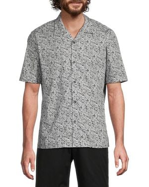 Theory Grid Leaf Print Cotton Button-Down Shirt - Grey