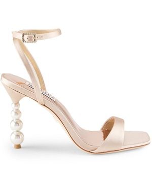 Badgley Mischka Ivette 102mm Faux Pearl Satin Sandals - Metallic