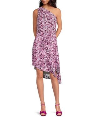 IRO Nahia One-Shoulder Printed Asymmetric Dress - Pink