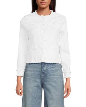 ecru Frayed-Trim Denim Jacket - White