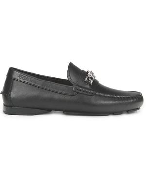 Versace Logo Leather Loafers - Black