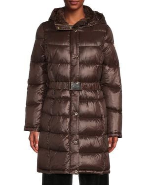 Halston Packable Hooded Puffer Coat - Brown