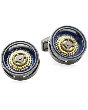 Tateossian Bullseye Gear Enamel Cufflinks - Blue