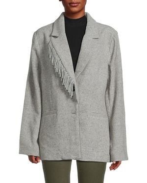 NVLT Fringe Trim Wool Blend Blazer - Grey