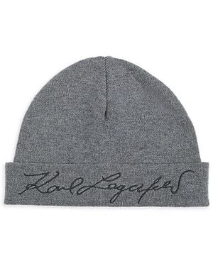 Karl Lagerfeld Stretch-Wool Logo Beanie - Gray