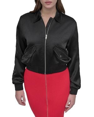 DKNY Logo Grommet Woven Bomber Jacket - Black